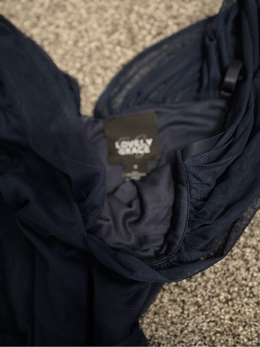 Navy Off-Shoulder Maxi Dress with Tie Waist - Picture 2 of 2